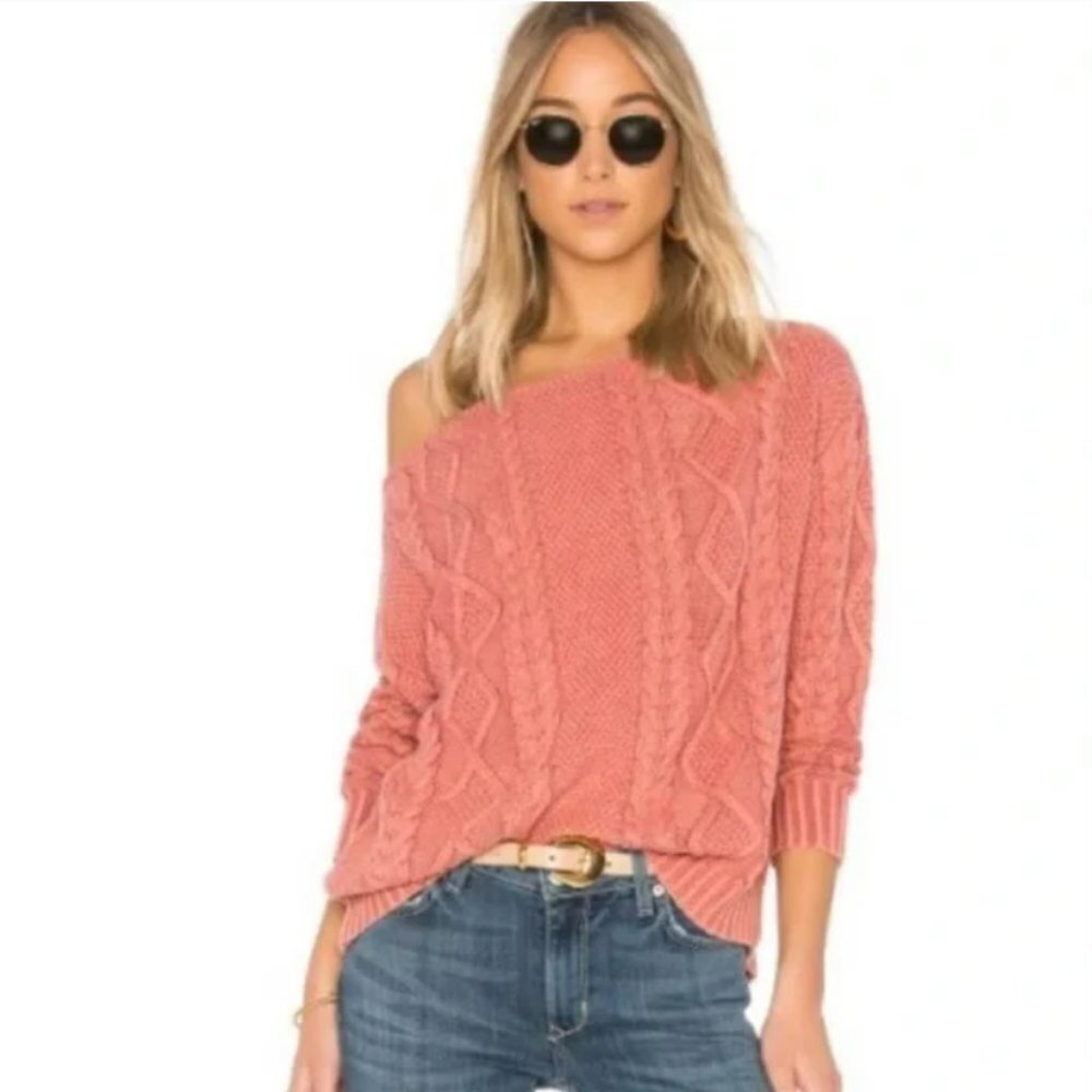 NWT Callahan Revolve Boat Neck Acid Pink Wash Cable Knit Sweater - Size XS